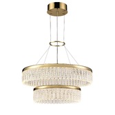 Photograph: Franklite Victoria Large Two Tier Round Led Pendant In Gold With Detailed Crystal Glasses - 3000K