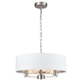 Photograph: Franklite Windsor 3 Light Multi-Arm Pendant In Satin Nickel With Cream Fabric Shade & Silver Lining