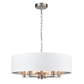 Photograph: Franklite Windsor 5 Light Multi-Arm Pendant In Satin Nickel With Cream Fabric Shade & Silver Lining