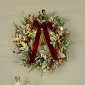 Photograph: FROSTED BERRIES WITH BELL LIT WREATH 50CM - Battery Operated (3 X AA - Not Included)