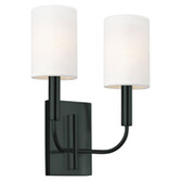 Photograph: Generation Lighting Brianna Black 2 Light Wall Light Complete With Linen Shade
