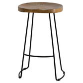 Photograph: Hardwood Shaped Barstool With Black Metal Legs