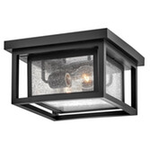 Photograph: Hinkley Republic Black Flush Porch Lantern Complete With Clear Seedy Glass - IP44