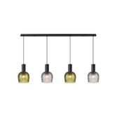 Photograph: Idolite Adele 150cm 4 Light Linear Bar Pendant Satin Black With Moss Green/Smoke Ribbed Wine Glass Shades