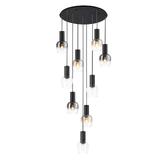 Photograph: Idolite Adele 97cm 9 Light Round Cluster Pendant Satin Black With Amber Fade/Clear/Smoke Fade Wine Glass Shades