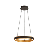 Photograph: Idolite Aster 40cm Black Faux Leather And Brushed Gold Led Ring Pendant Light Complete With Remote Control - Cct Tuneable 3000K-6000K