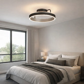 Photograph: Idolite Aster 40cm Black Faux Leather/Brushed Antique Silver Round Flush Led Light With Remote Control - Tuneable White 3000-6000K