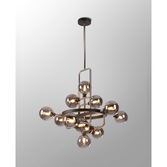 Photograph: Idolite Atlas Graphite/Satin Nickel 12 Light Pendant Complete With Sphere Smoked Glass Shades