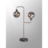 Photograph: Idolite Atlas Graphite/Satin Nickel 2 Light Table Lamp Complete With Sphere Smoked Glass Shades