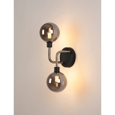 Photograph: Idolite Atlas Graphite/Satin Nickel 2 Light Wall Light Complete With Sphere Smoked Glass Shades