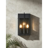 Photograph: Idolite Butterton Rectangular 2 Light Large Flush Wall Lantern Complete With Seeded Clear Glass - IP54