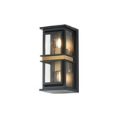 Photograph: Idolite Buxton Flush 2 Light Exterior Wall Lantern In Black And Gold With Clear Seeded Glass