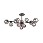 Photograph: Idolite Calix Satin Black 110cm Semi-Flush 3 Arm 12 Light Complete With Smoke Plated Glass Globe Shades