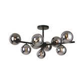 Photograph: Idolite Calix Satin Black 88cm Semi-Flush 3 Arm 9 Light Complete With Chrome Plated Glass Globe Shades
