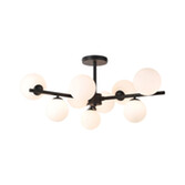 Photograph: Idolite Calix Satin Black 88cm Semi-Flush 3 Arm 9 Light Complete With Opal Glass Globe Shades