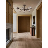 Photograph: Idolite Calix Satin Black 88cm Semi-Flush 3 Arm 9 Light Complete With Smoke Plated Glass Globe Shades
