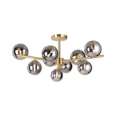 Photograph: Idolite Calix Satin Gold 88cm Semi-Flush 3 Arm 9 Light Complete With Chrome Plated Glass Globe Shades