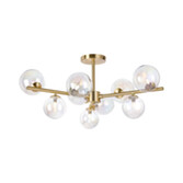 Photograph: Idolite Calix Satin Gold 88cm Semi-Flush 3 Arm 9 Light Complete With Iridescent Plated Glass Globe Shades