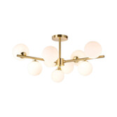 Photograph: Idolite Calix Satin Gold 88cm Semi-Flush 3 Arm 9 Light Complete With Opal Glass Globe Shades