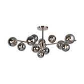 Photograph: Idolite Calix Satin Nickel 110cm Semi-Flush 3 Arm 12 Light Complete With Chrome Plated Glass Globe Shades