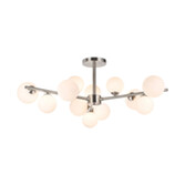 Photograph: Idolite Calix Satin Nickel 110cm Semi-Flush 3 Arm 12 Light Complete With Opal Glass Globe Shades