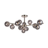 Photograph: Idolite Calix Satin Nickel 110cm Semi-Flush 3 Arm 12 Light Complete With Smoke Plated Glass Globe Shades