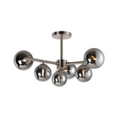 Photograph: Idolite Calix Satin Nickel 71.5cm Semi-Flush 3 Arm 6 Light Complete With Chrome Plated Glass Globe Shades