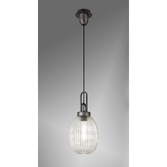 Photograph: Idolite Camille 1 Light Pendant E27 20cm Almond Ribbed Glass, Clear Black/Aged Pewter