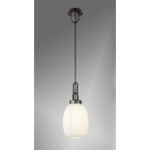 Photograph: Idolite Camille 1 Light Pendant E27 20cm Almond Ribbed Glass, Opal Black/Aged Pewter