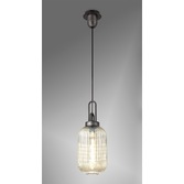 Photograph: Idolite Camille 1 Light Pendant E27 20cm Tubular Ribbed Glass, Champagne Black/Aged Pewter