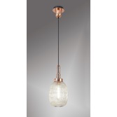 Photograph: Idolite Camille 1 Light Pendant E27 With 20cm Almond Ribbed Glass, Champagne Copper/Matt Black