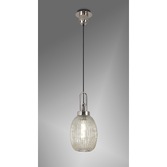 Photograph: Idolite Camille 1 Light Pendant E27 With 20cm Almond Ribbed Glass, Champagne Polished Nickel/Matt Black
