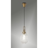 Photograph: Idolite Camille 1 Light Pendant E27 With 20cm Almond Ribbed Glass, Clear Brass Gold/Matt Black