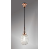 Photograph: Idolite Camille 1 Light Pendant E27 With 20cm Almond Ribbed Glass, Clear Copper/Matt Black