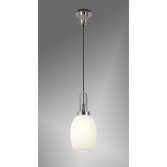 Photograph: Idolite Camille 1 Light Pendant E27 With 20cm Almond Ribbed Glass, Opal Polished Nickel/Matt Black