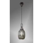Photograph: Idolite Camille 1 Light Pendant E27 With 20cm Almond Ribbed Glass, Smoked Black Chrome/Matt Black