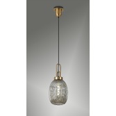 Photograph: Idolite Camille 1 Light Pendant E27 With 20cm Almond Ribbed Glass, Smoked Brass Gold/Matt Black