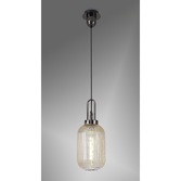 Photograph: Idolite Camille 1 Light Pendant E27 With 20cm Tubular Ribbed Glass, Champagne Black Chrome/Matt Black