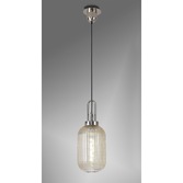 Photograph: Idolite Camille 1 Light Pendant E27 With 20cm Tubular Ribbed Glass, Champagne Polished Nickel/Matt Black