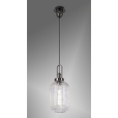 Photograph: Idolite Camille 1 Light Pendant E27 With 20cm Tubular Ribbed Glass, Clear Black Chrome/Matt Black