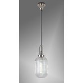 Photograph: Idolite Camille 1 Light Pendant E27 With 20cm Tubular Ribbed Glass, Clear Polished Nickel/Matt Black
