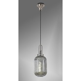 Photograph: Idolite Camille 1 Light Pendant E27 With 20cm Tubular Ribbed Glass, Smoked Polished Nickel/Matt Black