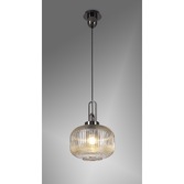 Photograph: Idolite Camille 1 Light Pendant E27 With 30cm Pumpkin Shaped Ribbed Glass, Champagne Black Chrome/Matt Black