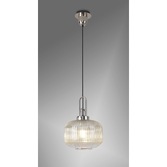 Photograph: Idolite Camille 1 Light Pendant E27 With 30cm Pumpkin Shaped Ribbed Glass, Champagne Polished Nickel/Matt Black