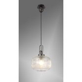 Photograph: Idolite Camille 1 Light Pendant E27 With 30cm Pumpkin Shaped Ribbed Glass, Clear Black Chrome/Matt Black