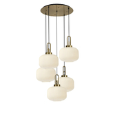 Photograph: Idolite Camille 2.5m Round Pendant, 5 x E27, Brass Gold/Matt Black With 30cm Pumpkin Shaped Ribbed Opal Glass