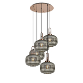 Photograph: Idolite Camille 2.5m Round Pendant, 5 x E27, Copper/Matt Black With 30cm Pumpkin Shaped Ribbed Smoked Glass