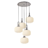 Photograph: Idolite Camille 2.5m Round Pendant, 5 x E27, Pewter/Matt Black With 30cm Pumpkin Shaped Ribbed Opal Glass