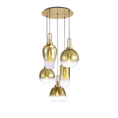Photograph: Idolite Camille 2.5m Round Pendant 5 x E27 With Various Glasses, Brass Gold/Matt Black