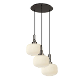 Photograph: Idolite Camille 2m Round Pendant, 3 x E27, Antique Silver/Matt Black With 30cm Pumpkin Shaped Ribbed Opal Glass